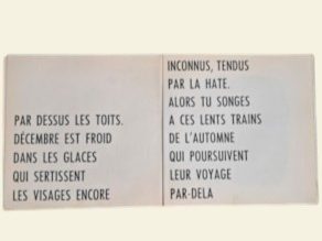 Photo : December song. Une chanson de Jean-Jacques Lévêque, mise en images par Jean Berthier, traduite sur un tempo de Jazz par George Gruntz, Guy Pedersen et Daniel Humair. Galerie Riquelme, Paris, 1965